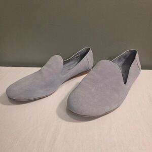 TOMS Women's Darcy Slip On Smoking Flats Slipper Suede, Size 8.5, Gray Blue